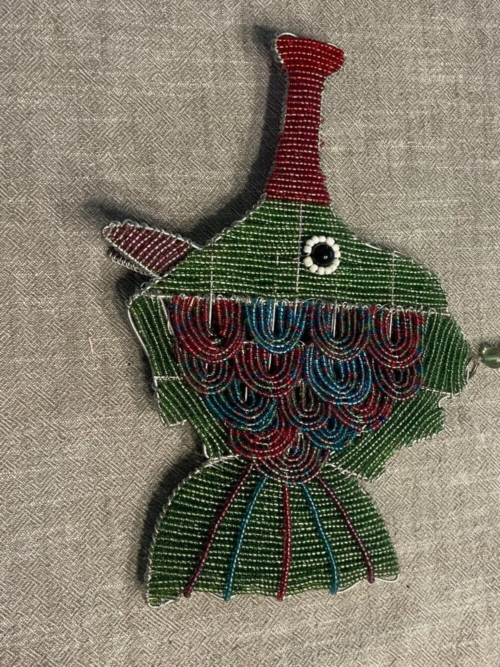 Beaded wire fish green tropical handmade home decor nautical Hanging 10